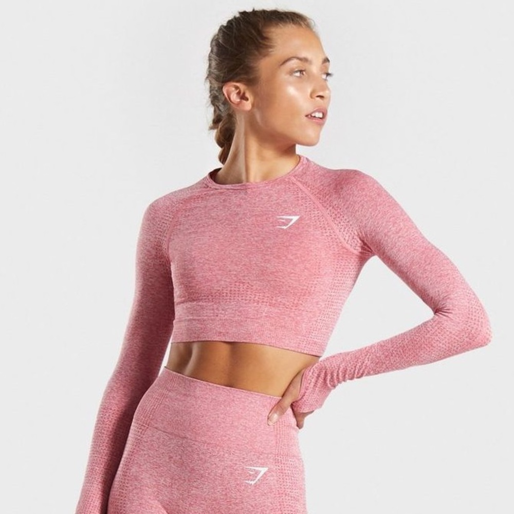 GymShark Vital Seamless Crop 2.0, Small, Pink Marl